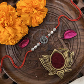 Vriksham Rakshabandhan Oxidized Sliver Om Circle With Three Brad Rakhi-RB150